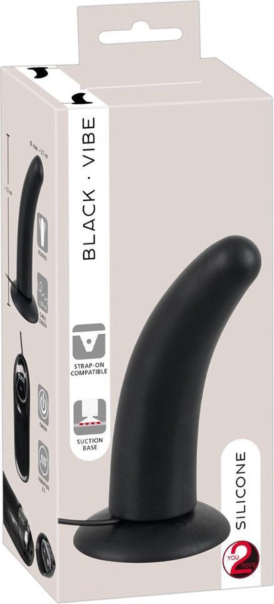 You2Toys – Siliconen Anale Vibrator met Kromming – Geschikt voor Voorbind Harnas – Zwart-Erotiekvoordeel.nl