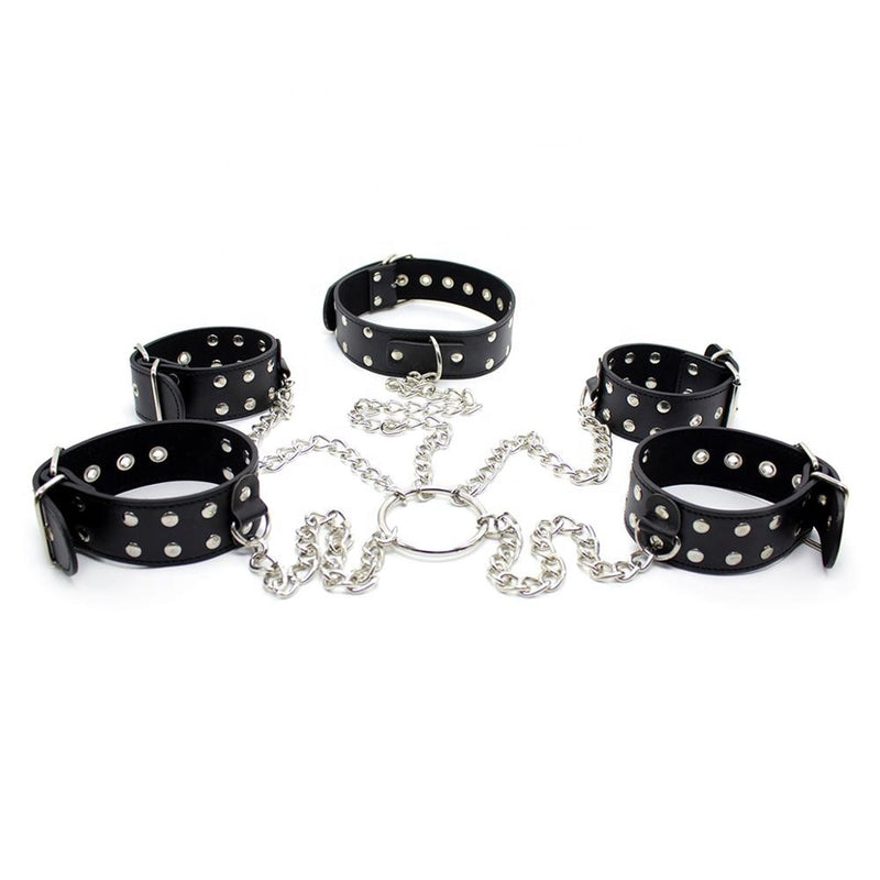 Smart Moves - Collar Handboeien Enkelboeien Set - Met ketting - Zwart-Erotiekvoordeel.nl