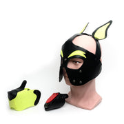 665 Leather - Masker - Playful Pup Hood - Zwart/Geel - One Size