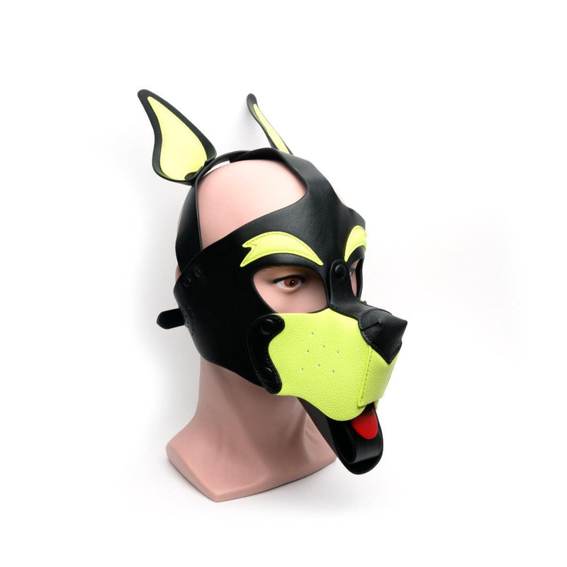 665 Leather - Masker - Playful Pup Hood - Zwart/Geel - One Size