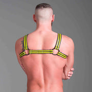 665 - Riemenbody - Neoprene Bulldog Harness - Zwart/Geel - Verkrijgbaar in 3 maten