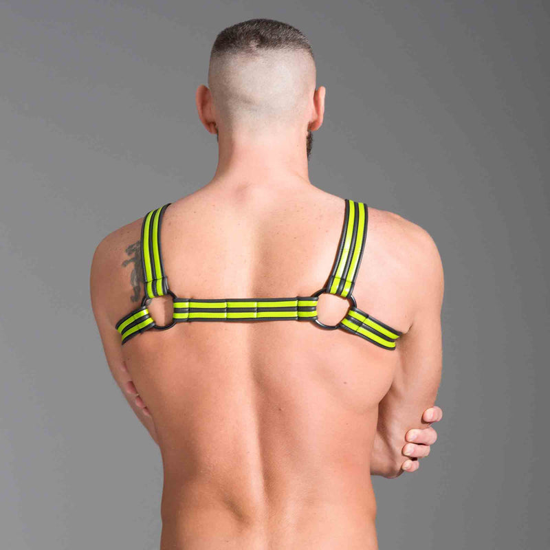 665 - Riemenbody - Neoprene Bulldog Harness - Neon/Zwart