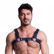 665 Vegan - Bulldog Harnas - PU Leer - Zwart/Blauw