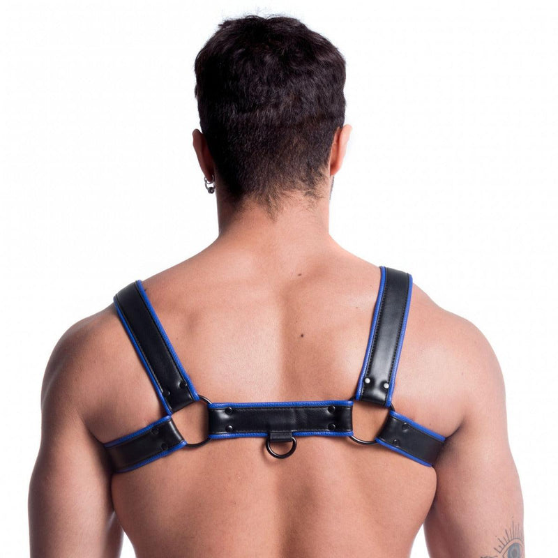 665 Vegan - Bulldog Harnas - PU Leer - Zwart/Blauw