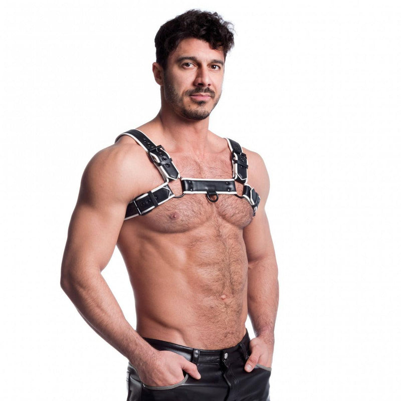 665 Vegan - Bulldog Harnas - PU Leer - Zwart/Wit