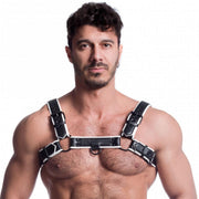 665 Vegan - Bulldog Harnas - PU Leer - Zwart/Wit