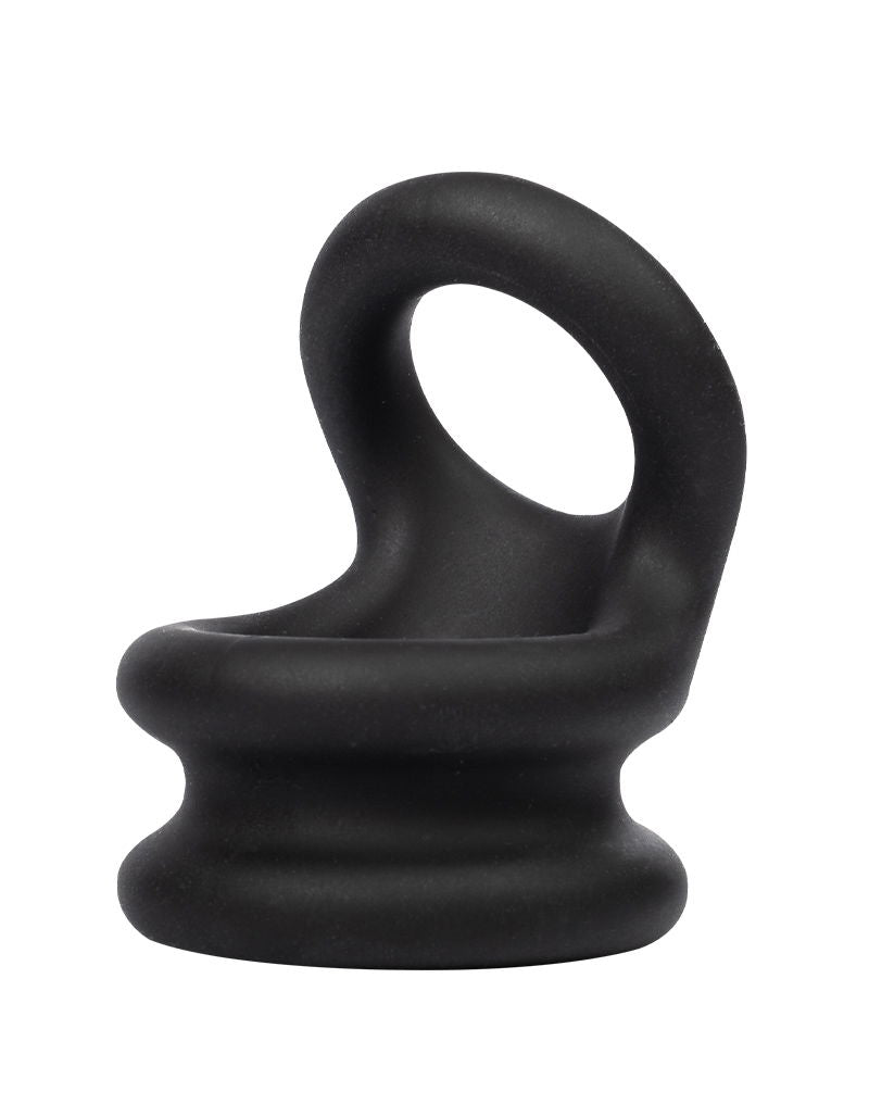 Rimba - Siliconen Cockring & Ballstretcher 2 in 1 - Zwart-Erotiekvoordeel.nl