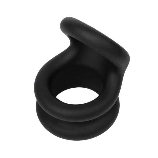Rimba - Siliconen Cockring & Ballstretcher 2 in 1 - Zwart-Erotiekvoordeel.nl