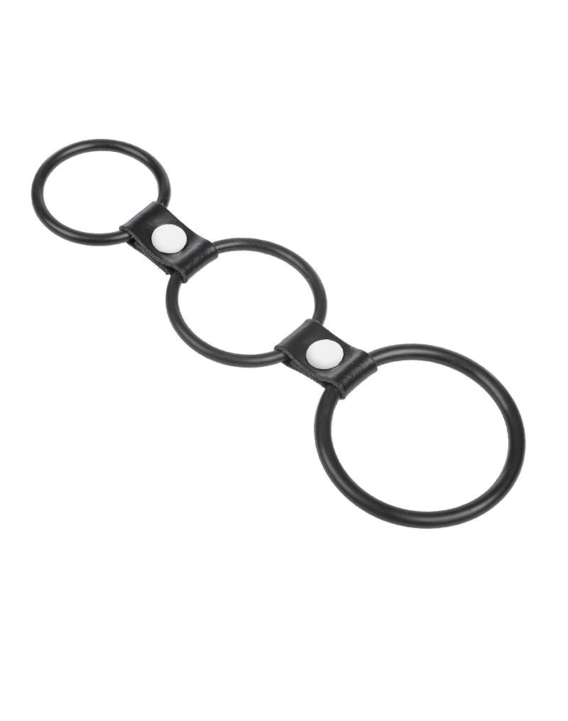 Rimba - Triple Cockring - Rubber en Leer - Zwart
