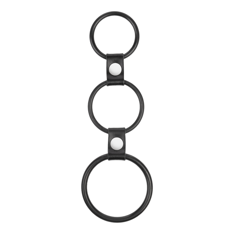 Rimba - Triple Cockring - Rubber en Leer - Zwart