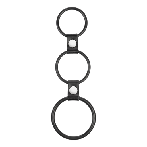 Rimba - Triple Cockring - Rubber en Leer - Zwart