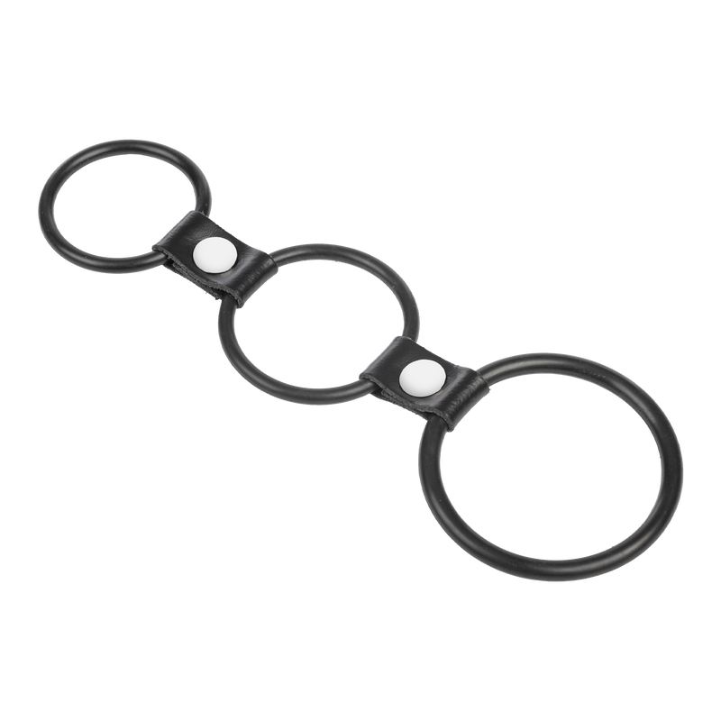 Rimba - Triple Cockring - Rubber en Leer - Zwart