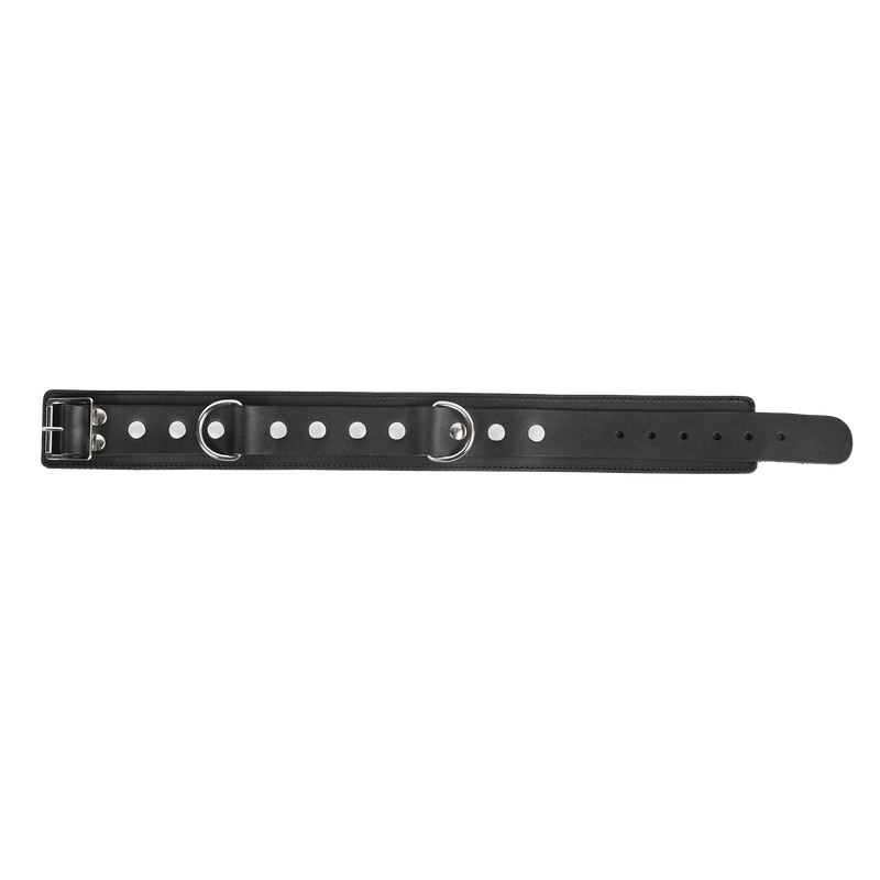Rimba - Lederen Halsband met Dubbele D-ring - Zwart