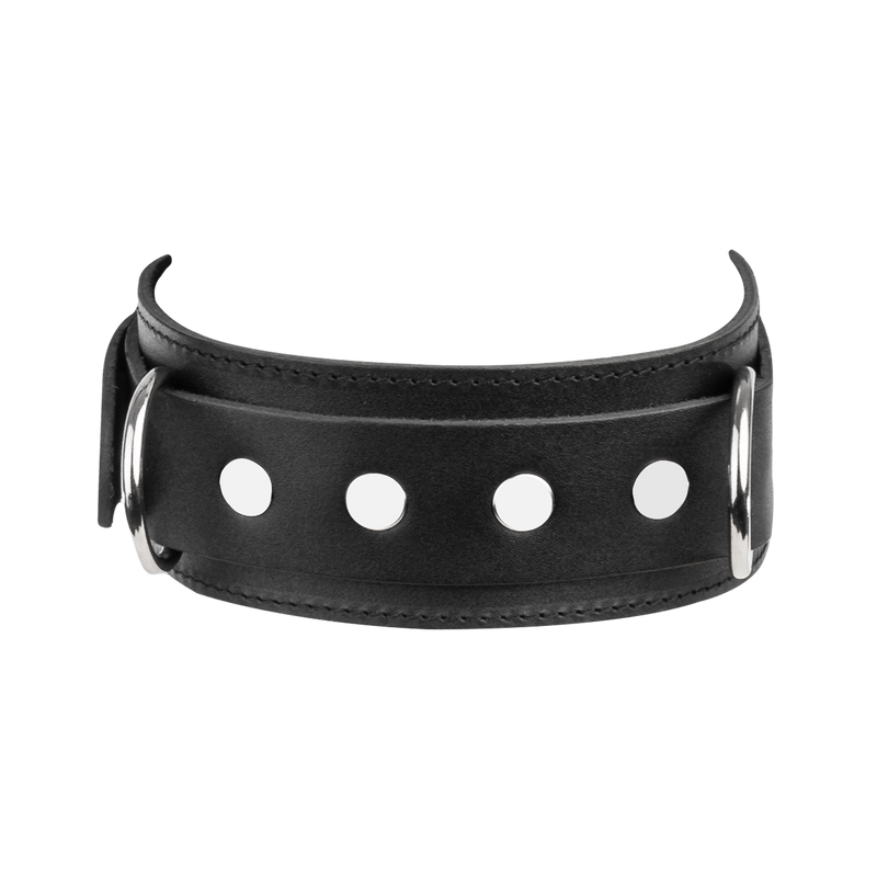 Rimba - Lederen Halsband met Dubbele D-ring - Zwart