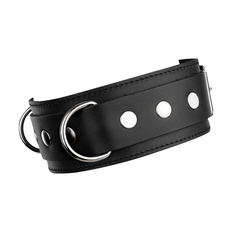 Rimba - Lederen Halsband met Dubbele D-ring - Zwart