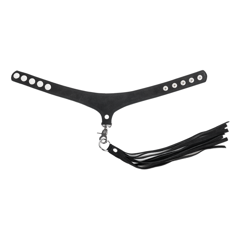Rimba - Lederen Suède Halsband met Afneembare Flogger - Zwart