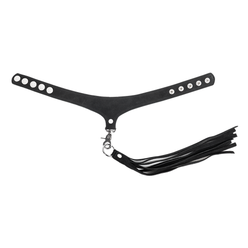 Rimba - Lederen Suède Halsband met Afneembare Flogger - Zwart