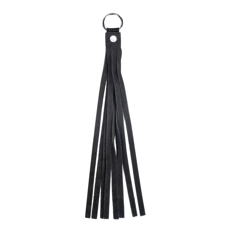 Rimba - Lederen Suède Halsband met Afneembare Flogger - Zwart