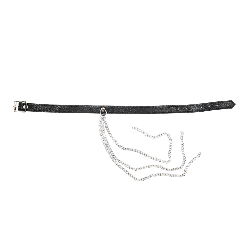 Rimba - Lederen Halsband met Metalen Kettingen - Zwart/Zilver