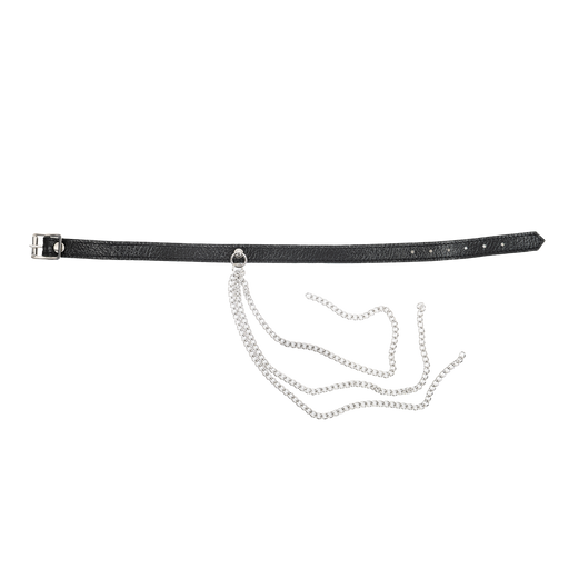 Rimba - Lederen Halsband met Metalen Kettingen - Zwart/Zilver