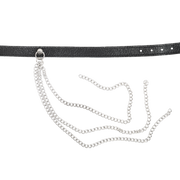 Rimba - Lederen Halsband met Metalen Kettingen - Zwart/Zilver