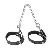 Rimba - Lederen Handboeien met Afneembare Ketting - Zwart/Zilver