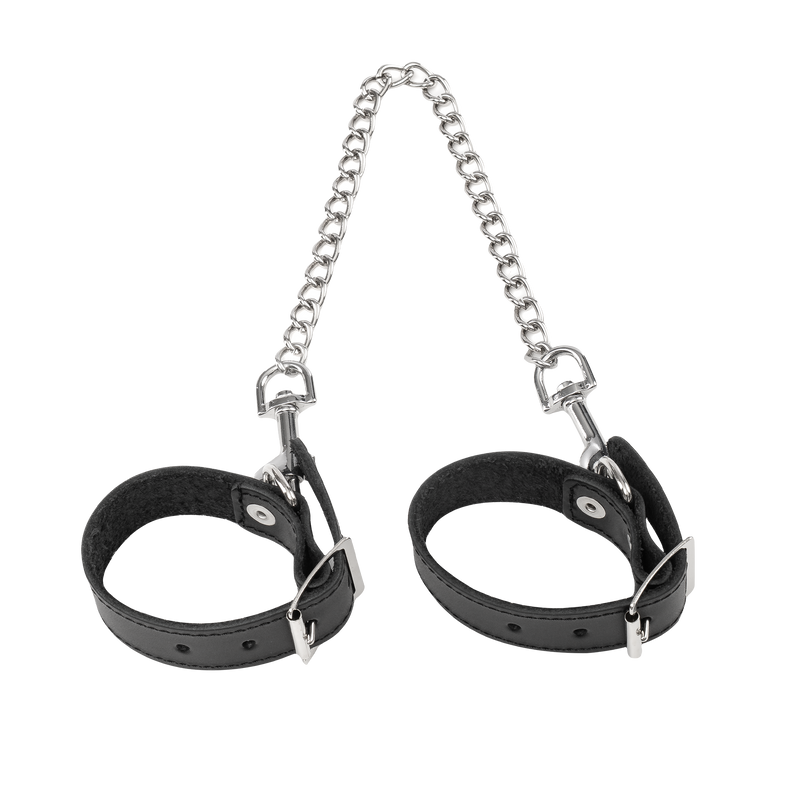 Rimba - Lederen Handboeien met Afneembare Ketting - Zwart/Zilver