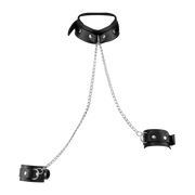 Rimba - Lederen Boeienset met Halsband en Ketting - Zwart/Zilver