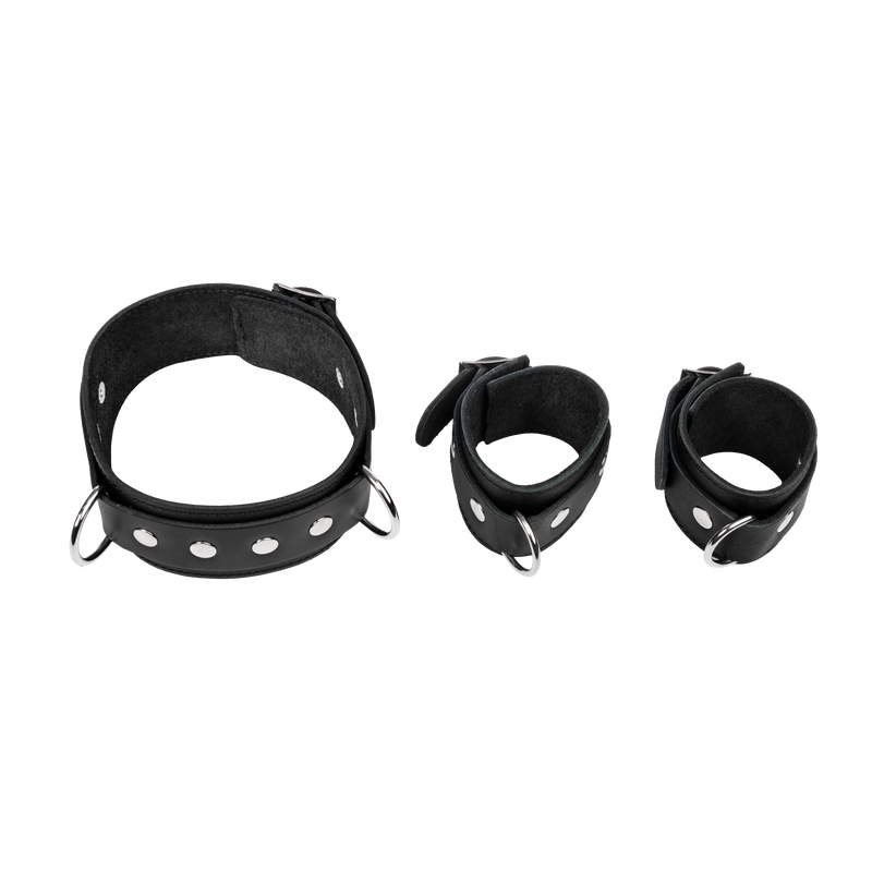Rimba - Verstelbare Spreidstang met Halsband en Handboeien - Zwart/Zilver