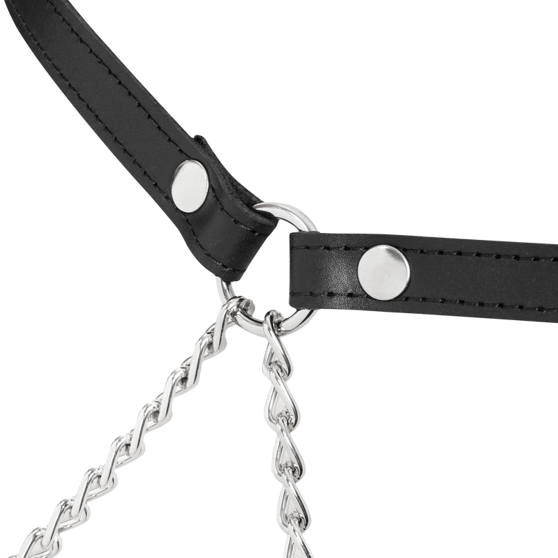 Rimba - Lederen Bondage Harnas met Metalen Kettingen - Zwart & Zilver