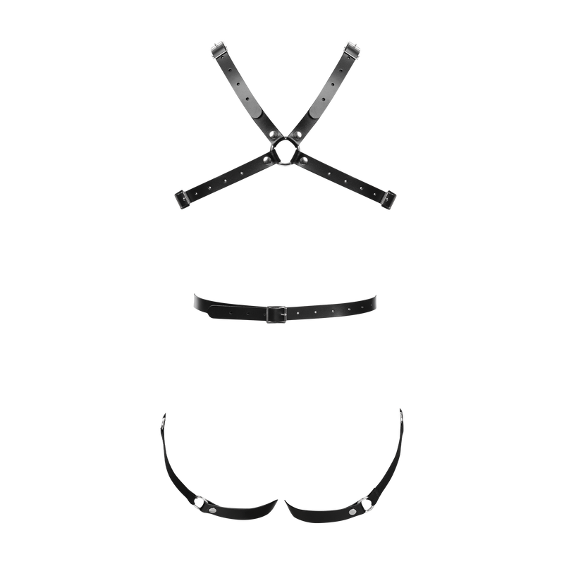 Rimba - Lederen Body Harnas met Cups - Zwart