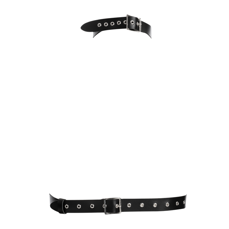 Rimba - Lederen Borstharnas met Halsband - Zwart-Erotiekvoordeel.nl