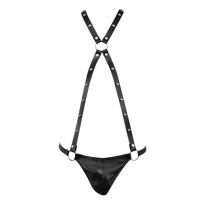 Rimba - Lederen Bodyharnas met Slip - Zwart