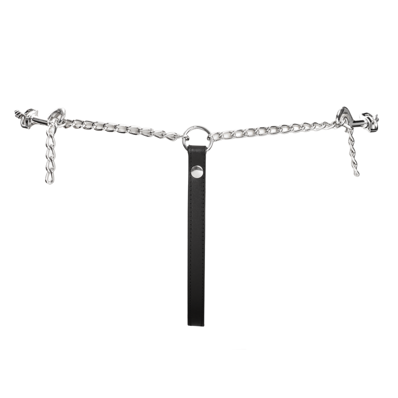 Rimba - Lederen string met afneembare kettingen - Zwart/Zilver
