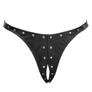 Rimba - Lederen Dames String met Open Kruis - Gedecoreerd met Studs - Zwart
