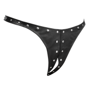 Rimba - Lederen Dames String met Open Kruis - Gedecoreerd met Studs - Zwart