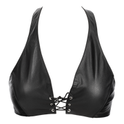Rimba - Lederen Bustier met Vetersluiting - Zwart