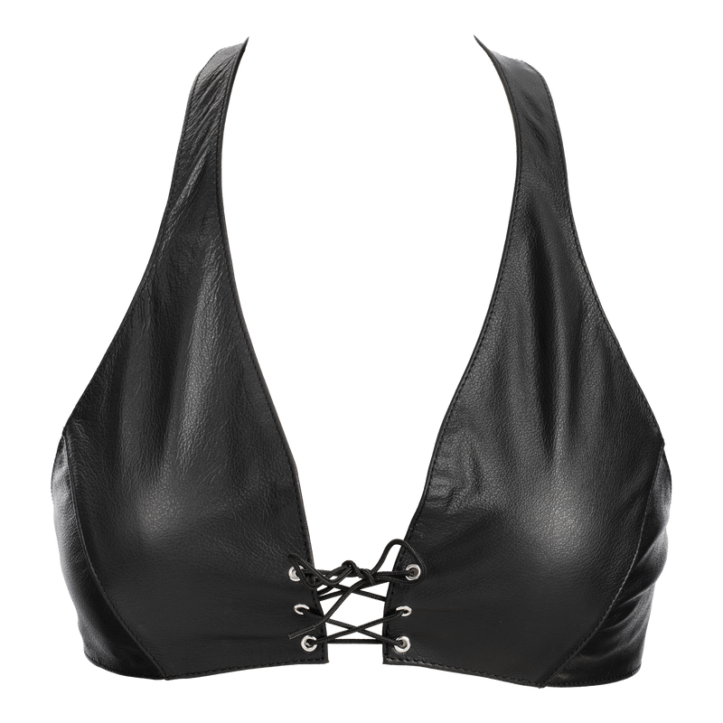 Rimba - Lederen Bustier met Vetersluiting - Zwart