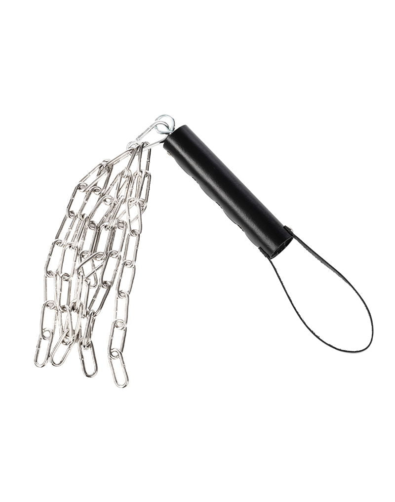 Rimba - Lederen Zweep met Metalen Ketting - Zwart & Zilver