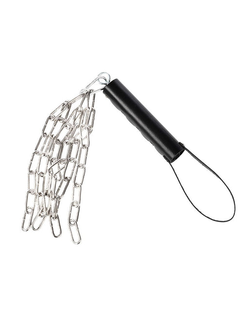 Rimba - Lederen Zweep met Metalen Ketting - Zwart & Zilver