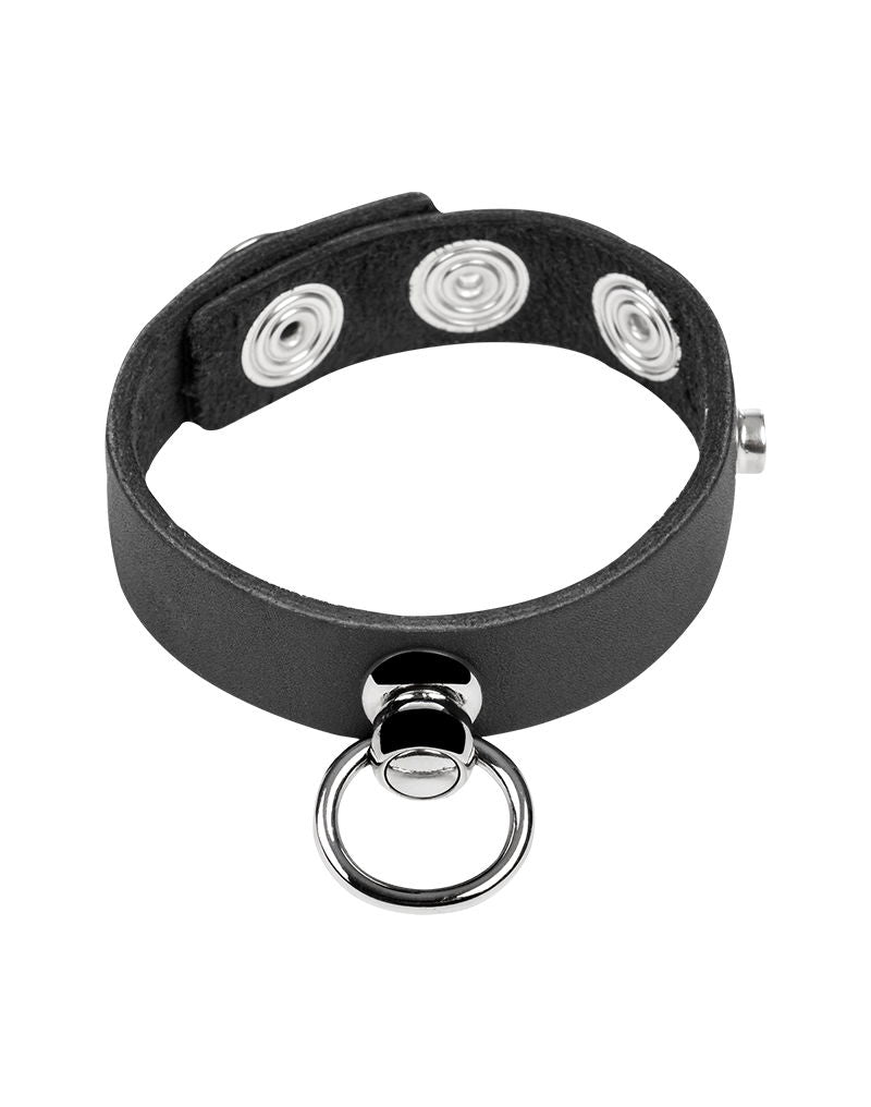 Rimba - Leren Cockring met Metalen O-Ring - Zwart & Zilver