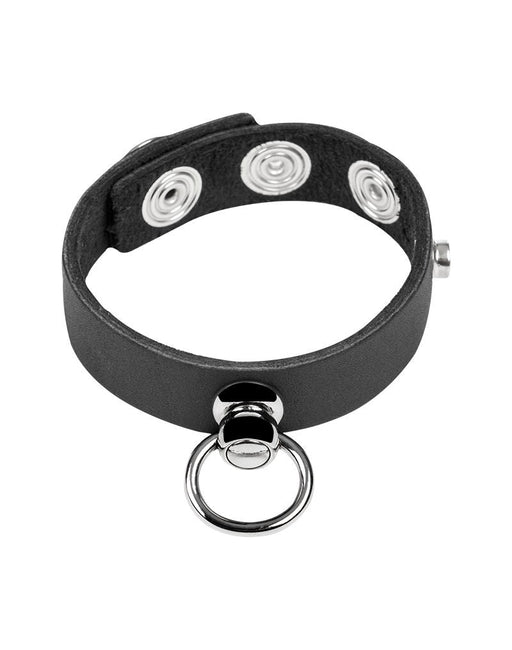 Rimba - Leren Cockring met Metalen O-Ring - Zwart & Zilver