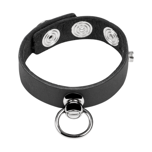 Rimba - Leren Cockring met Metalen O-Ring - Zwart & Zilver