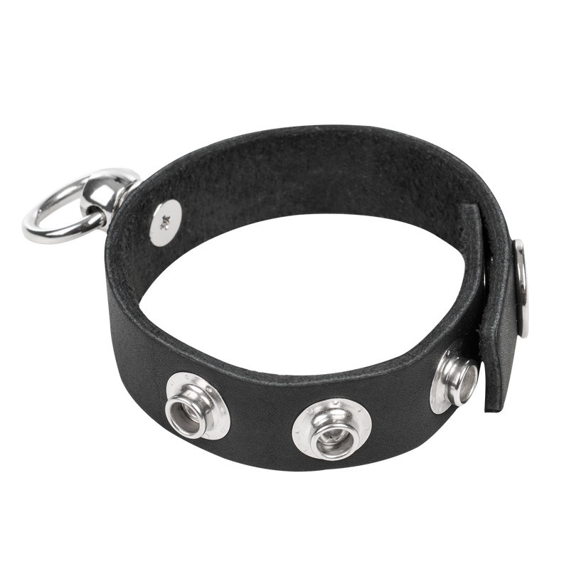 Rimba - Leren Cockring met Metalen O-Ring - Zwart & Zilver