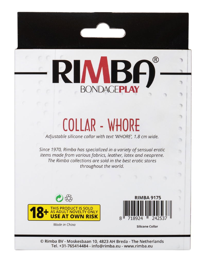 Rimba - Halsband - Collar Met Tekst - WHORE - Siliconen - Zwart