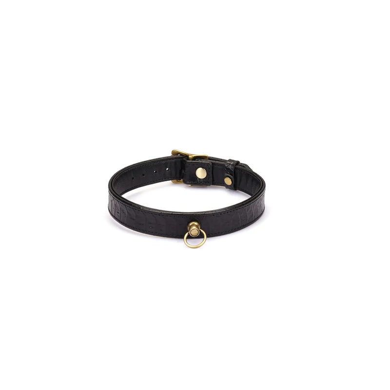 Liebe Seele - Crocodile Noir - Smalle Lederen Collar met Crocodile Print - Zwart-Erotiekvoordeel.nl