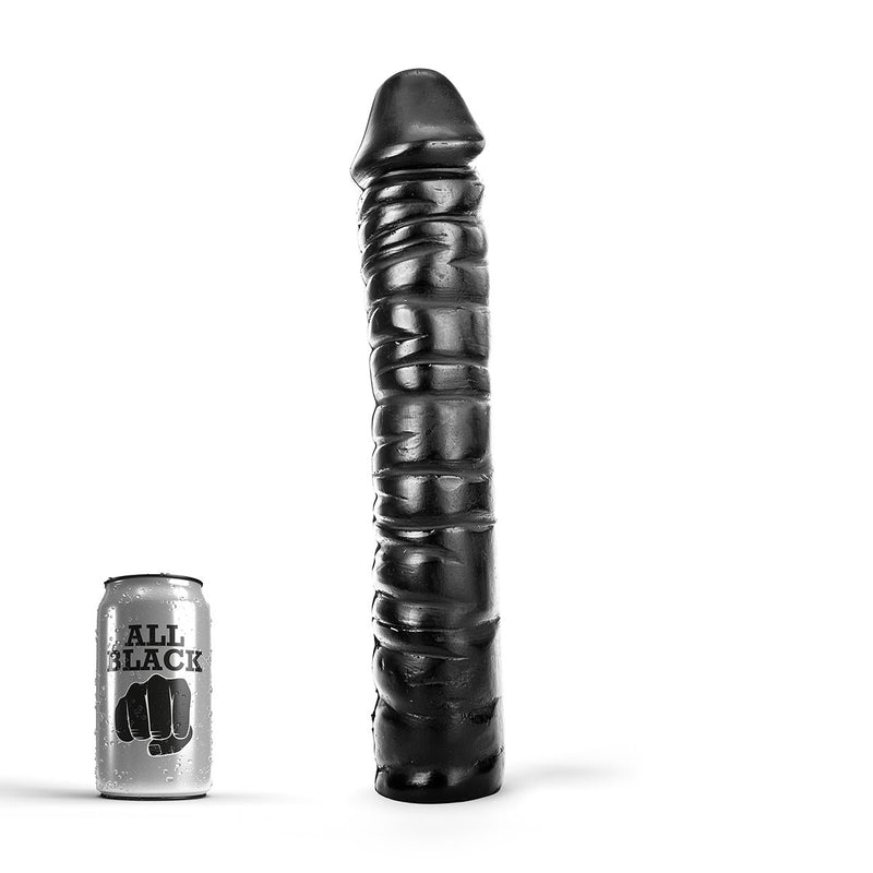 All Black - Geribbelde Dildo - 38 x 8.5 cm - Zwart