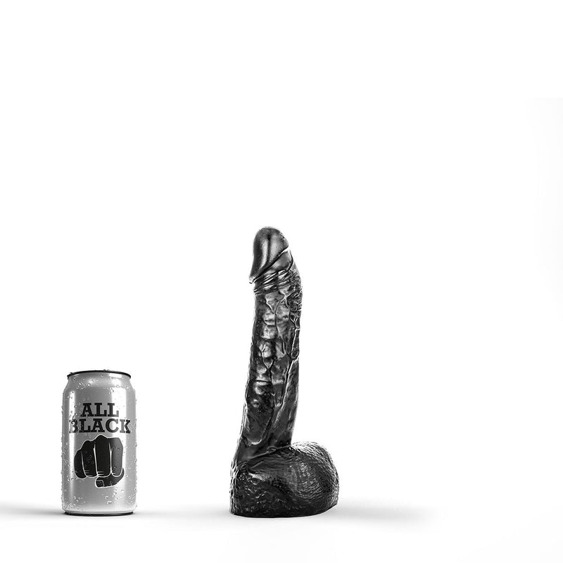 All Black - Dildo Met Scrotum - 22 x 4,5 cm - Zwart