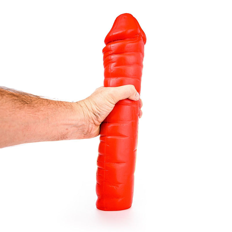 All Red - Geribbelde Dildo - 38 x 8,5 cm - Rood