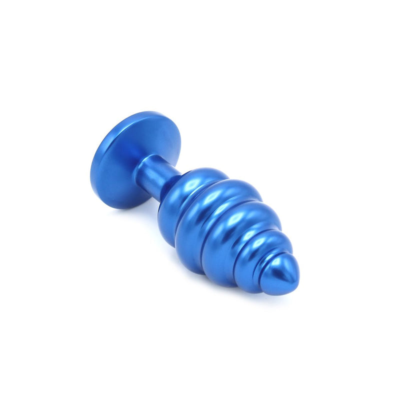 Kiotos - Aluminum Geribbelde Buttplug Met Kristal - Blauw